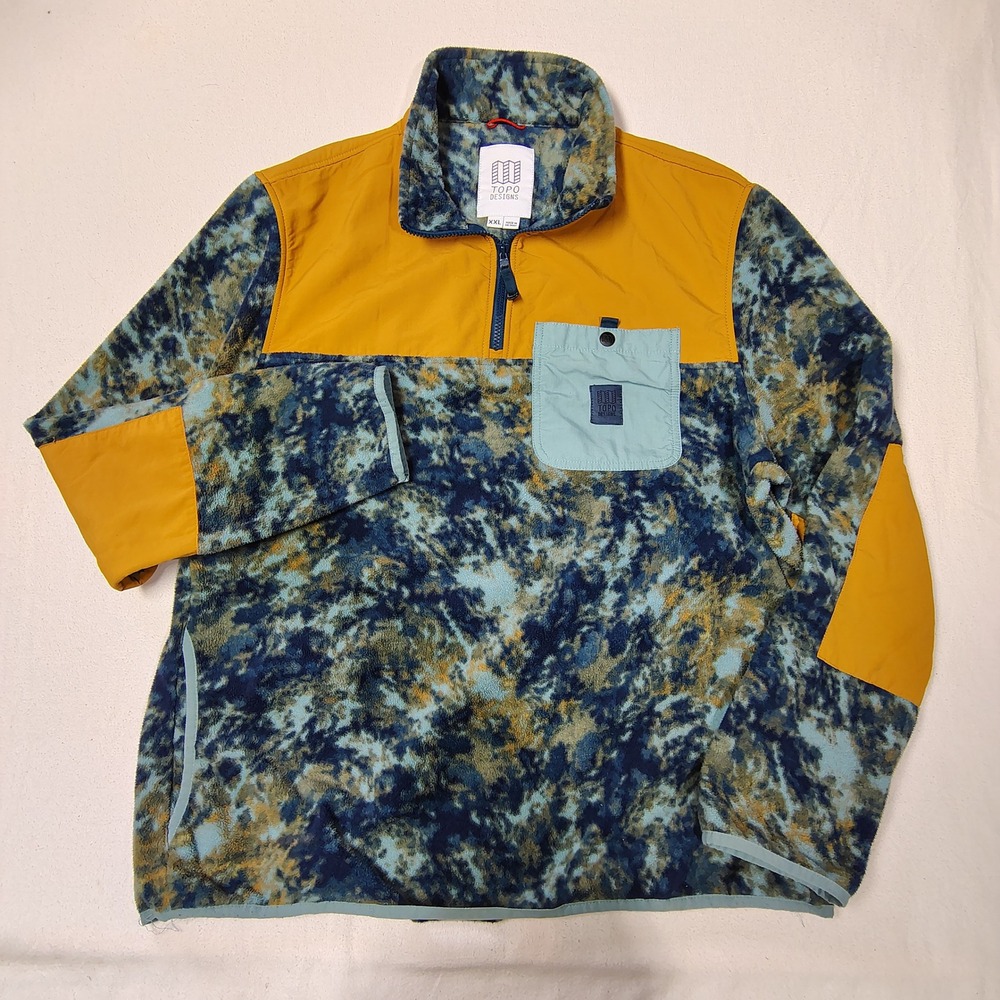 Topo Designs Women Fleece Pullover XXL Blue Yellow Recycled Quarter Zip Gorpcore